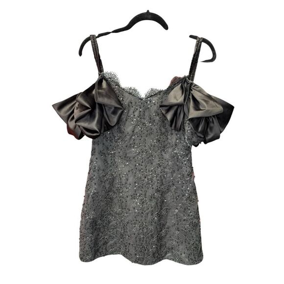 LoveShackFancy Kakena Off-The-Shoulder Beaded Minidress Black Small - Picture 5 of 14